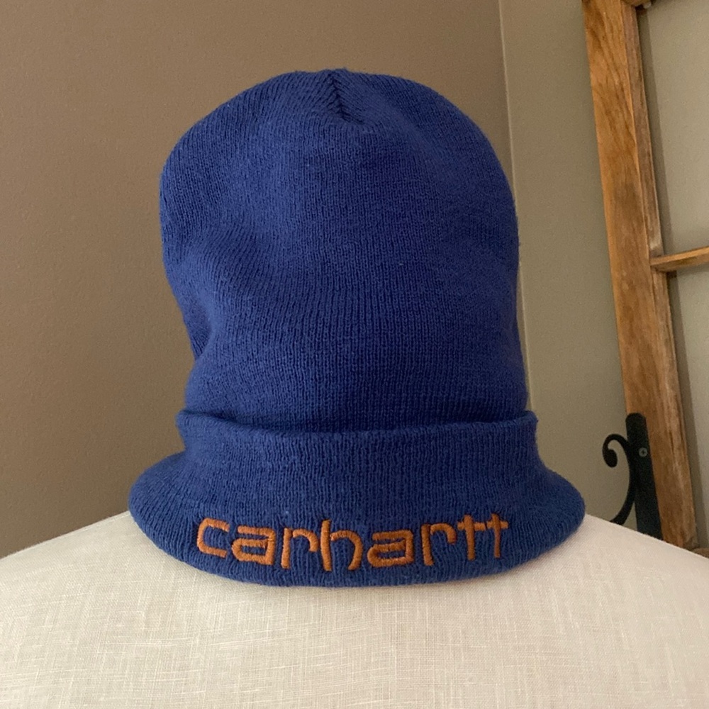 Carhartt blue & orange stocking cap winter hat